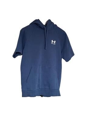 Under Armour Hoodie Men Small Navy Loose Pullover Short Sleeves Kangaroo Pocket